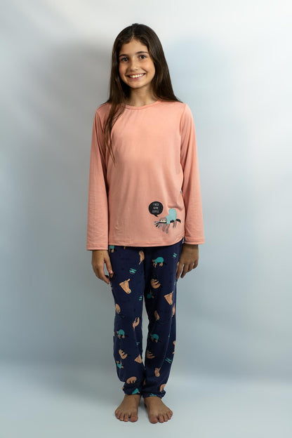 PIJAMA INVERNO FEMININO INFANTIL MANGA LONGA - PREGUIÇA MARINHO ref.2077
