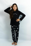 PIJAMA INVERNO FEMININO INFANTIL MANGA LONGA - ESTRELAS PRETO ref.2077